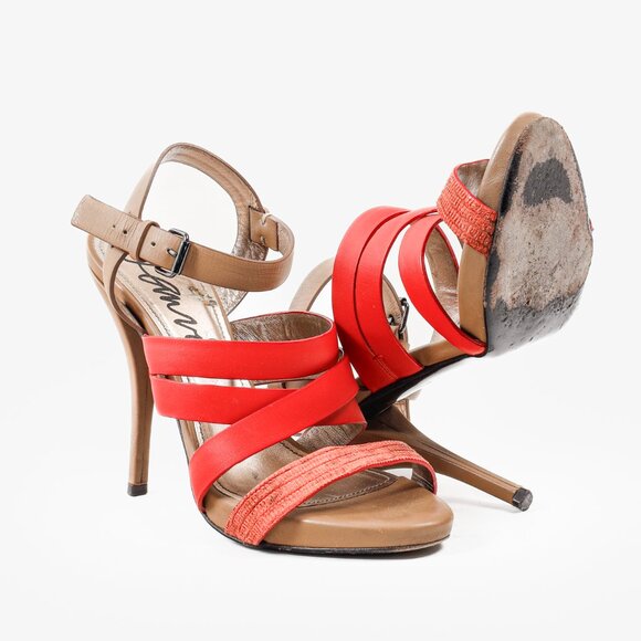 Lanvin Bi-Color Coral Strappy Heeled Sandals - Picture 4 of 10